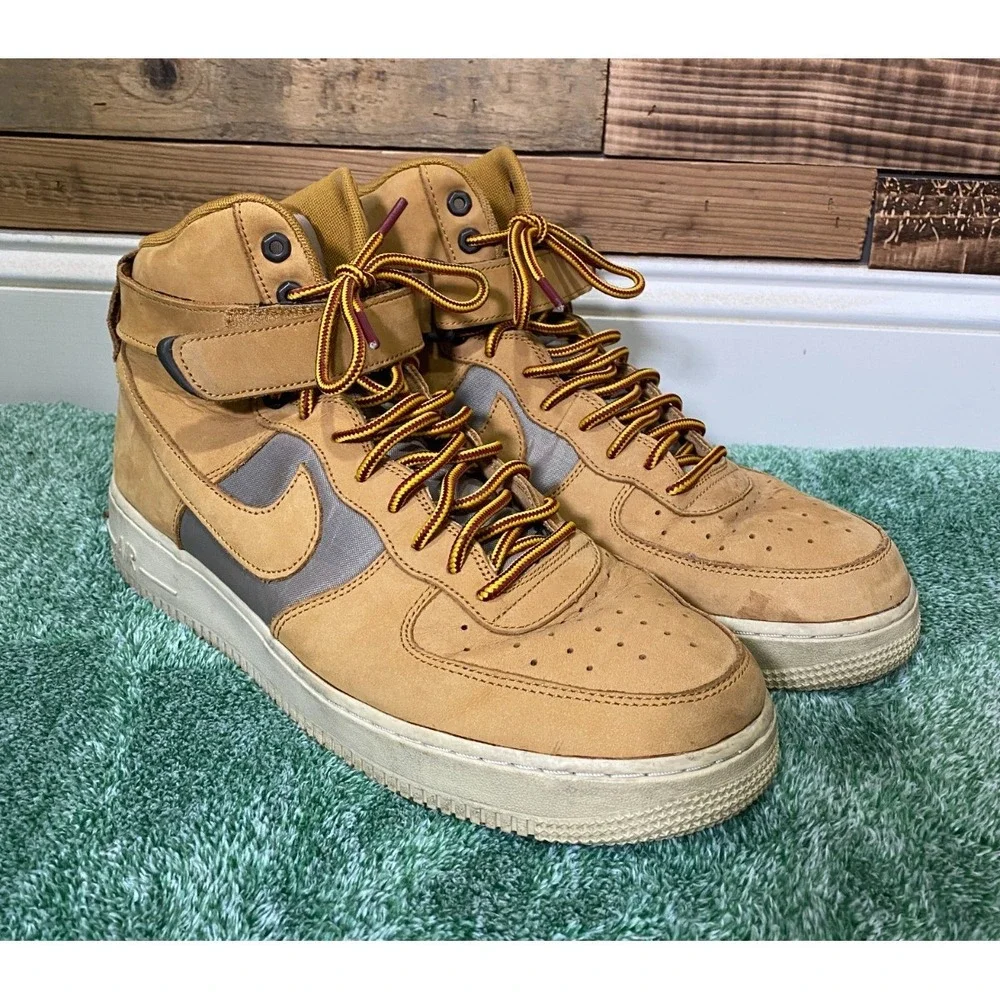 Nike‎ Air Force One Mens 12 Wheat Suede Flax Bone High Top 525317-700 (2018)